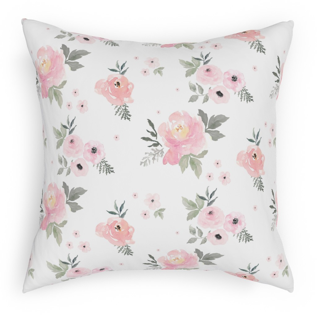 Sweet Blush Roses - Pink Pillow, Woven, Beige, 18x18, Single Sided, Pink