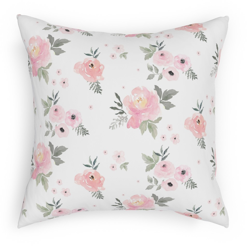 Sweet Blush Roses - Pink Pillow, Woven, Beige, 18x18, Single Sided, Pink, Bright Pink