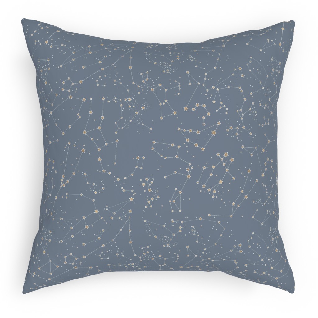 Constellations - Grey With Gold Stars Pillow, Woven, Beige, 18x18, Single Sided, Gray, Gray