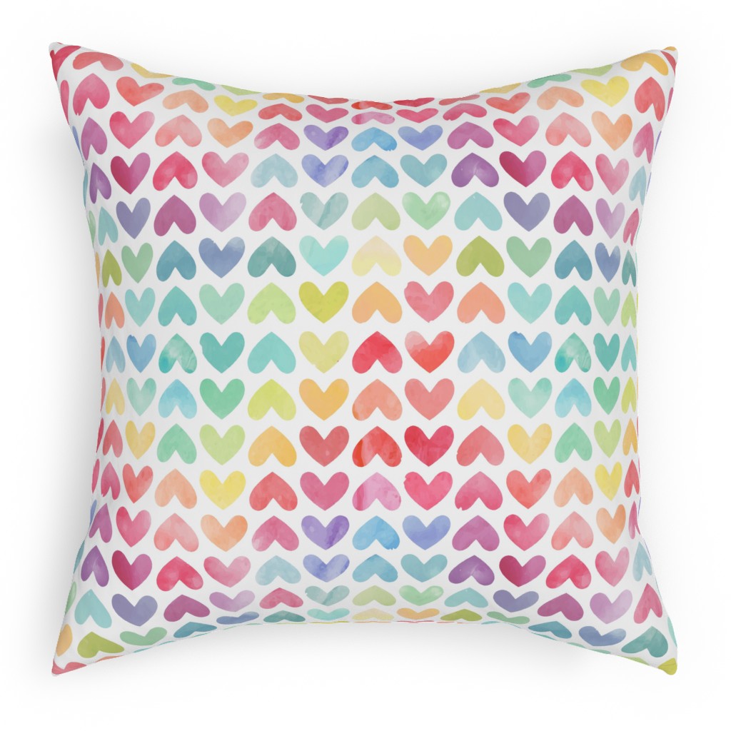 Rainbow Hearts - Multi Pillow, Woven, Beige, 18x18, Single Sided, Multicolor
