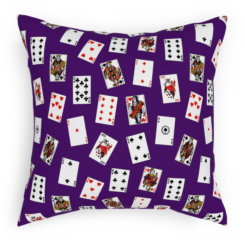 Scattered Playing Cards Pillow, Woven, Beige, 18x18, Single Sided, Purple, Purple