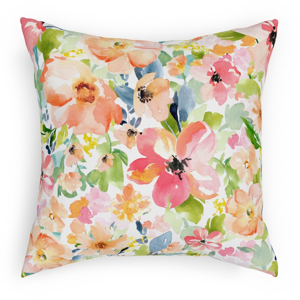 Floral Love Print Pillow, Woven, Beige, 18x18, Single Sided, Multicolor