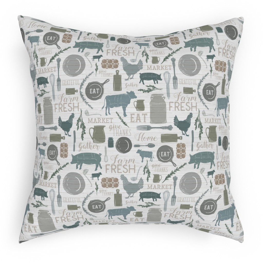 Sing for Your Supper - Gather Round & Give Thanks Pillow, Woven, Beige, 18x18, Single Sided, Blue, True Blue