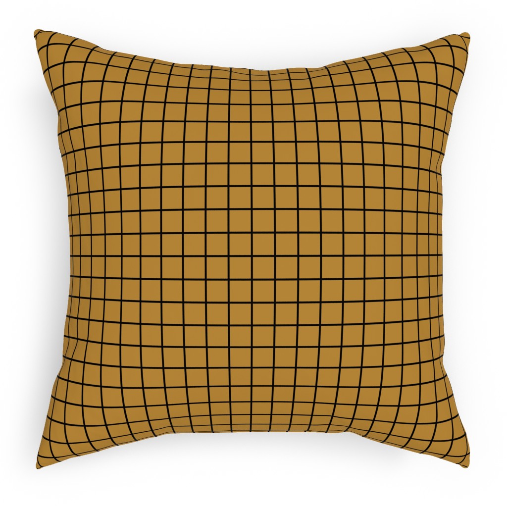 Square Grid Pillow, Woven, Beige, 18x18, Single Sided, Brown