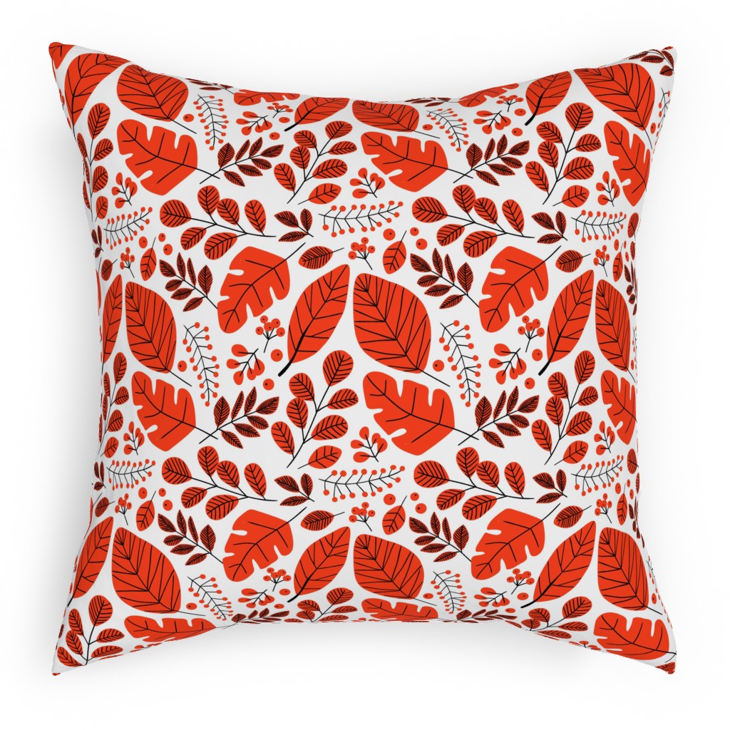 Red Leaves Pillow, Woven, Beige, 18x18, Single Sided, Red, Red