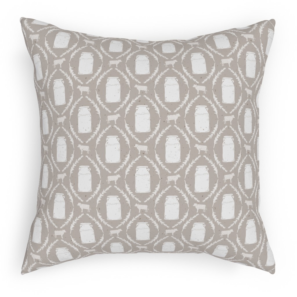 Cow and Farm Fresh Milk Jug Stripe - Brown Pillow, Woven, Beige, 18x18, Single Sided, Beige, Pearl