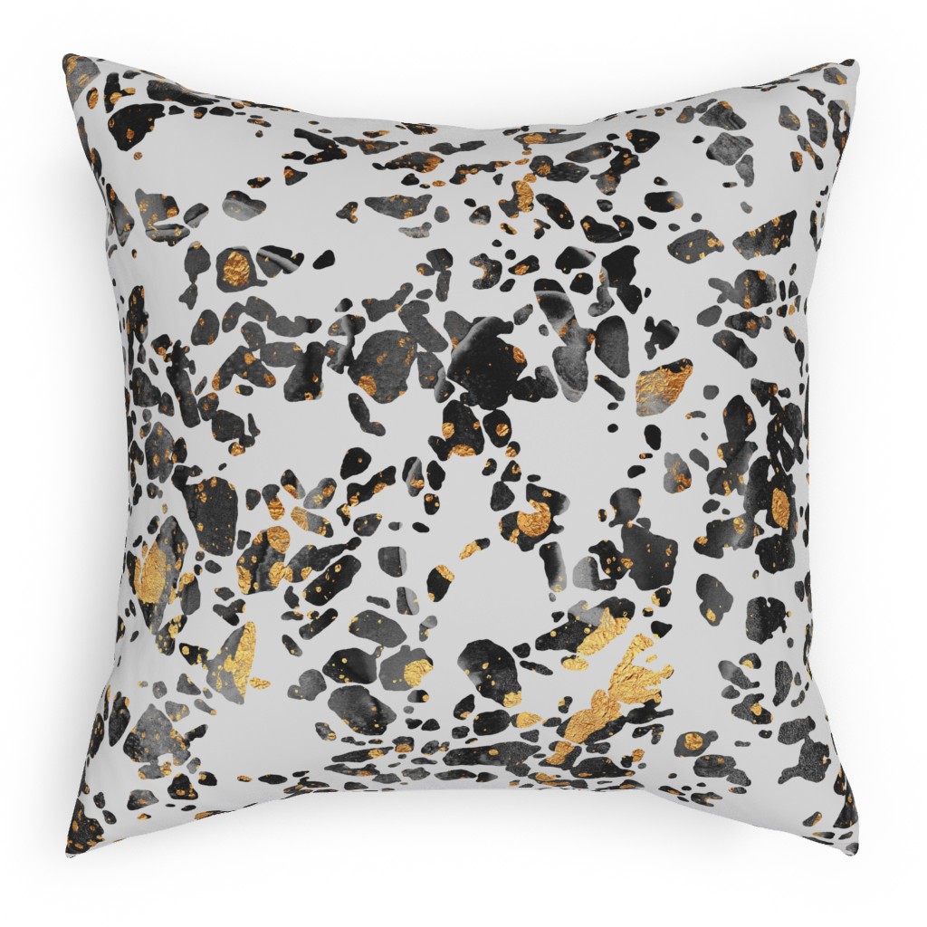 Gold Speckled Terrazzo Pillow, Woven, Beige, 18x18, Single Sided, Black, Black