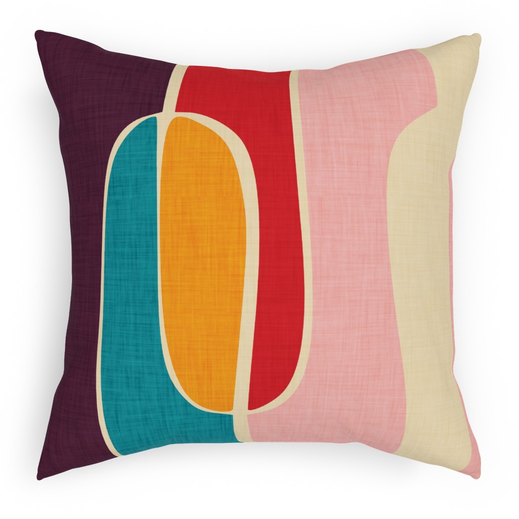 Mid Century Mod Retro Waves - Multi Pillow, Woven, Beige, 18x18, Single Sided, Multicolor