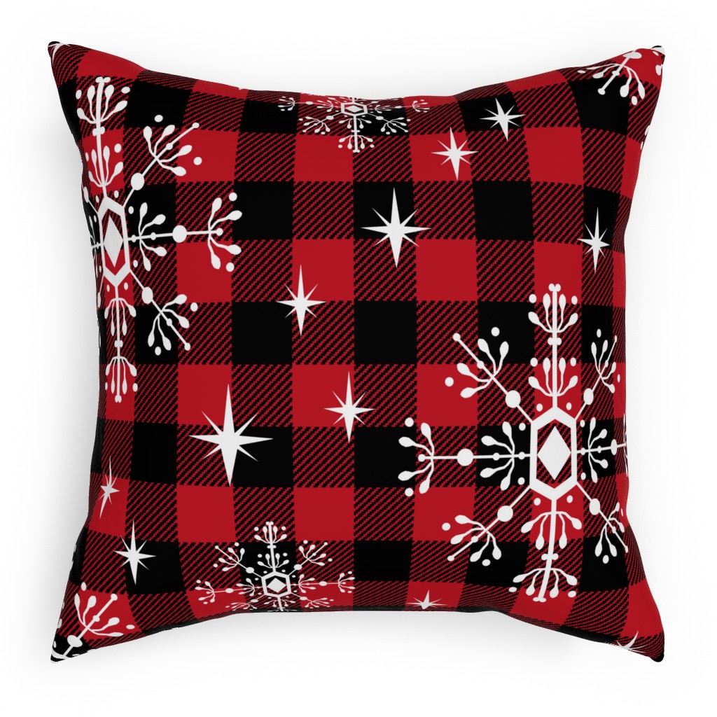 Buffalo Plaid Snowflakes Pillow, Woven, Beige, 18x18, Single Sided, Red, Red