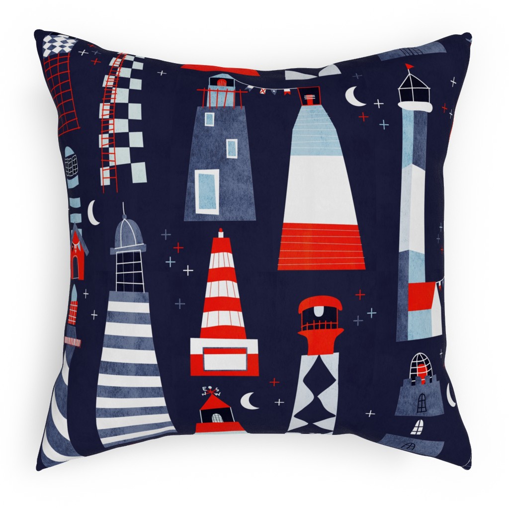 Scandi Lighthouse - Blue Pillow, Woven, Beige, 18x18, Single Sided, Blue, True Blue