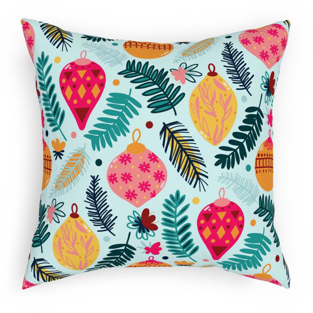 Colorful Christmas - Blue Pillow, Woven, Beige, 18x18, Single Sided, Multicolor