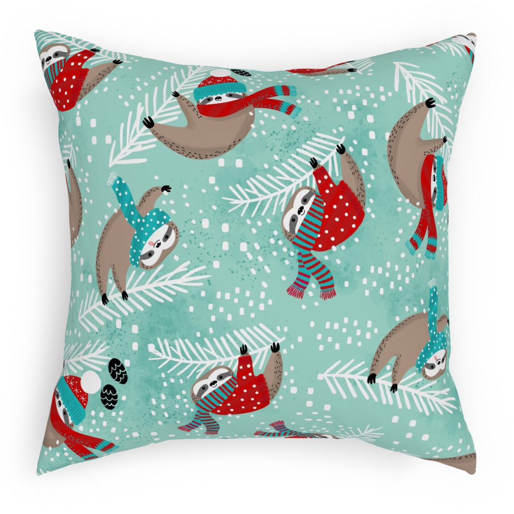 Snowy Sloths! Pillow, Woven, Beige, 18x18, Single Sided, Multicolor