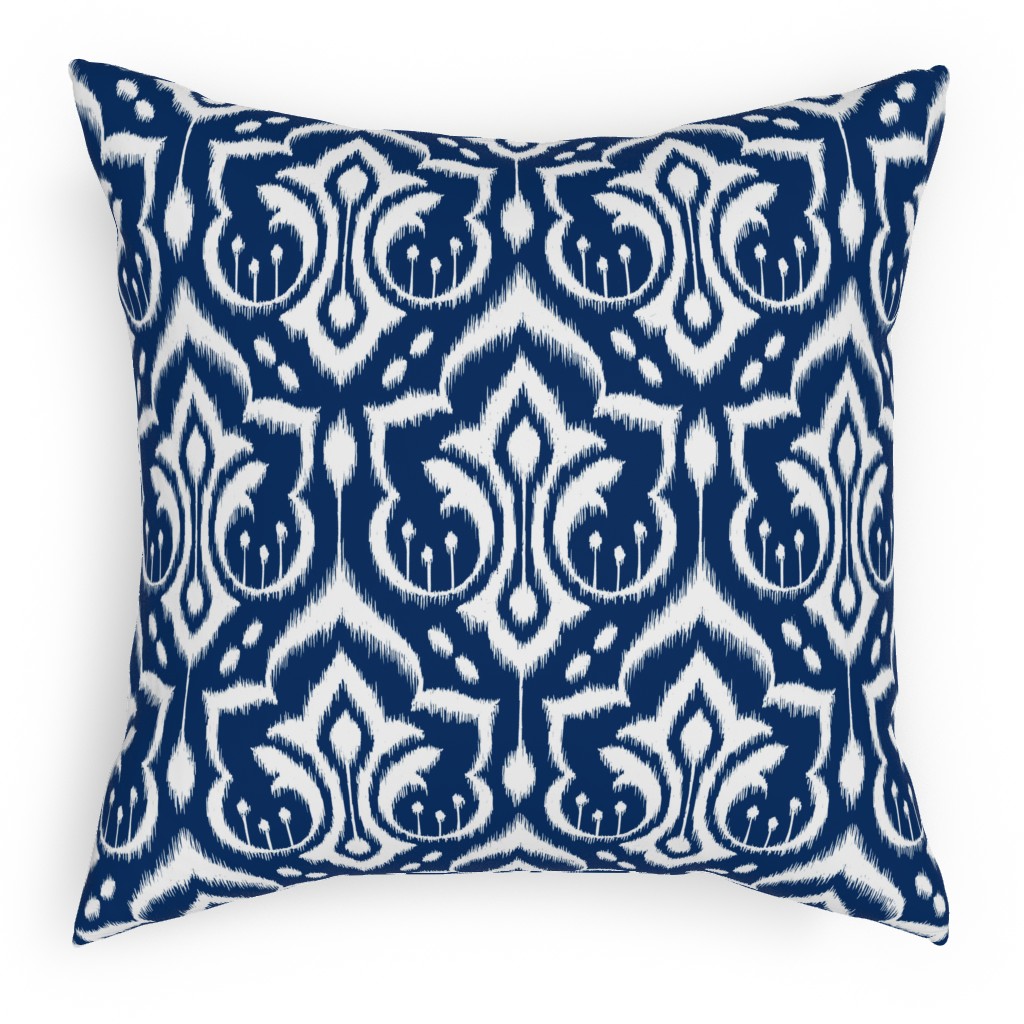 Ikat Damask - Midnight Navy Pillow, Woven, Beige, 18x18, Single Sided, Blue