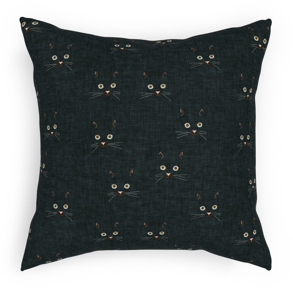 Cat Face - Black Pillow, Woven, Beige, 18x18, Single Sided, Black