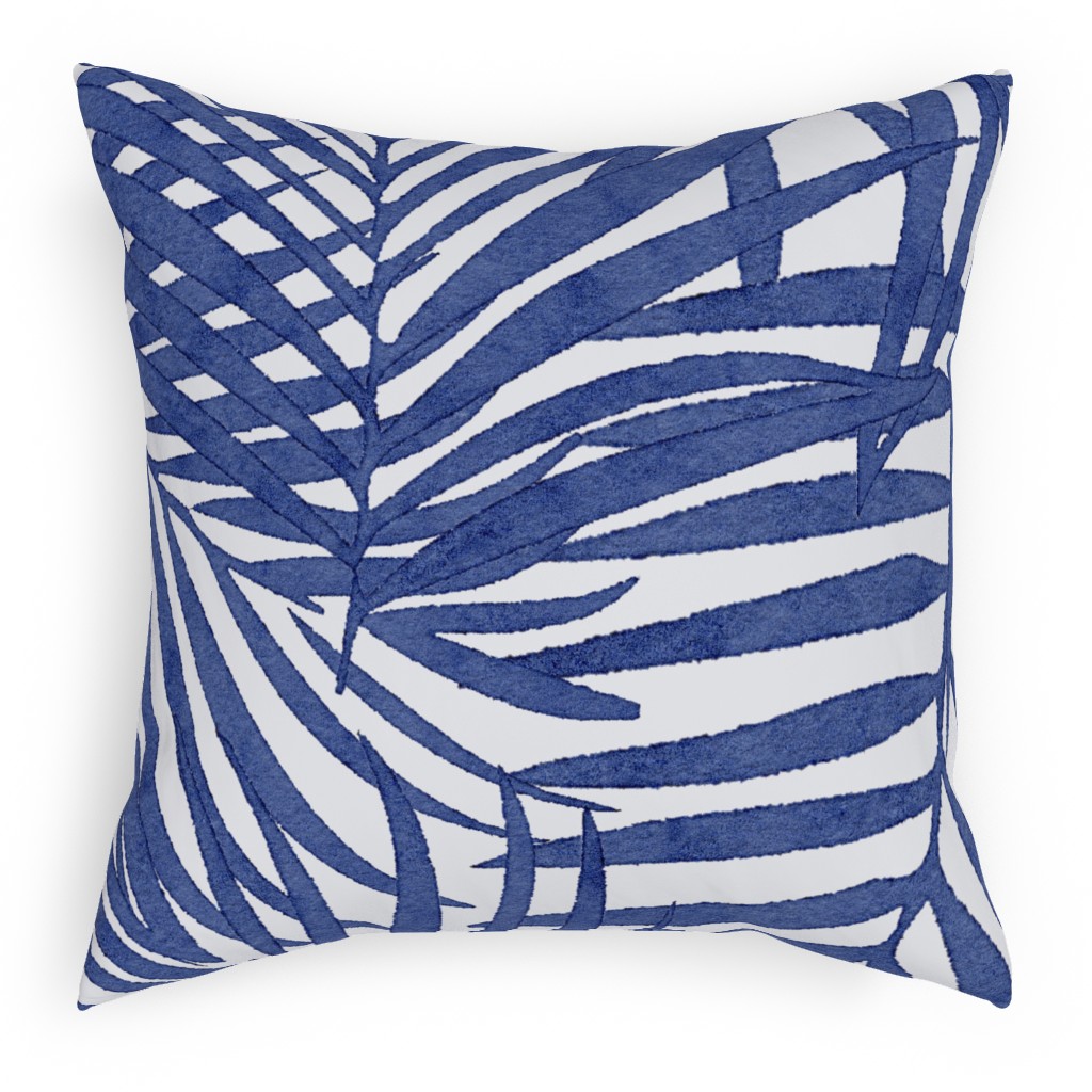 Watercolor Fronds - Cobalt Pillow, Woven, Beige, 18x18, Single Sided, Blue, True Blue