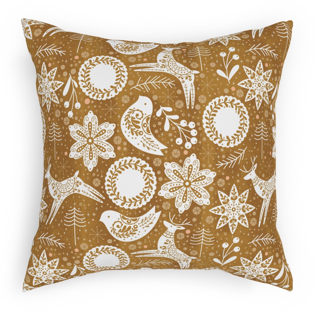Gingerbread Forest - Brown & White Pillow, Woven, Beige, 18x18, Single Sided, Brown, Brown