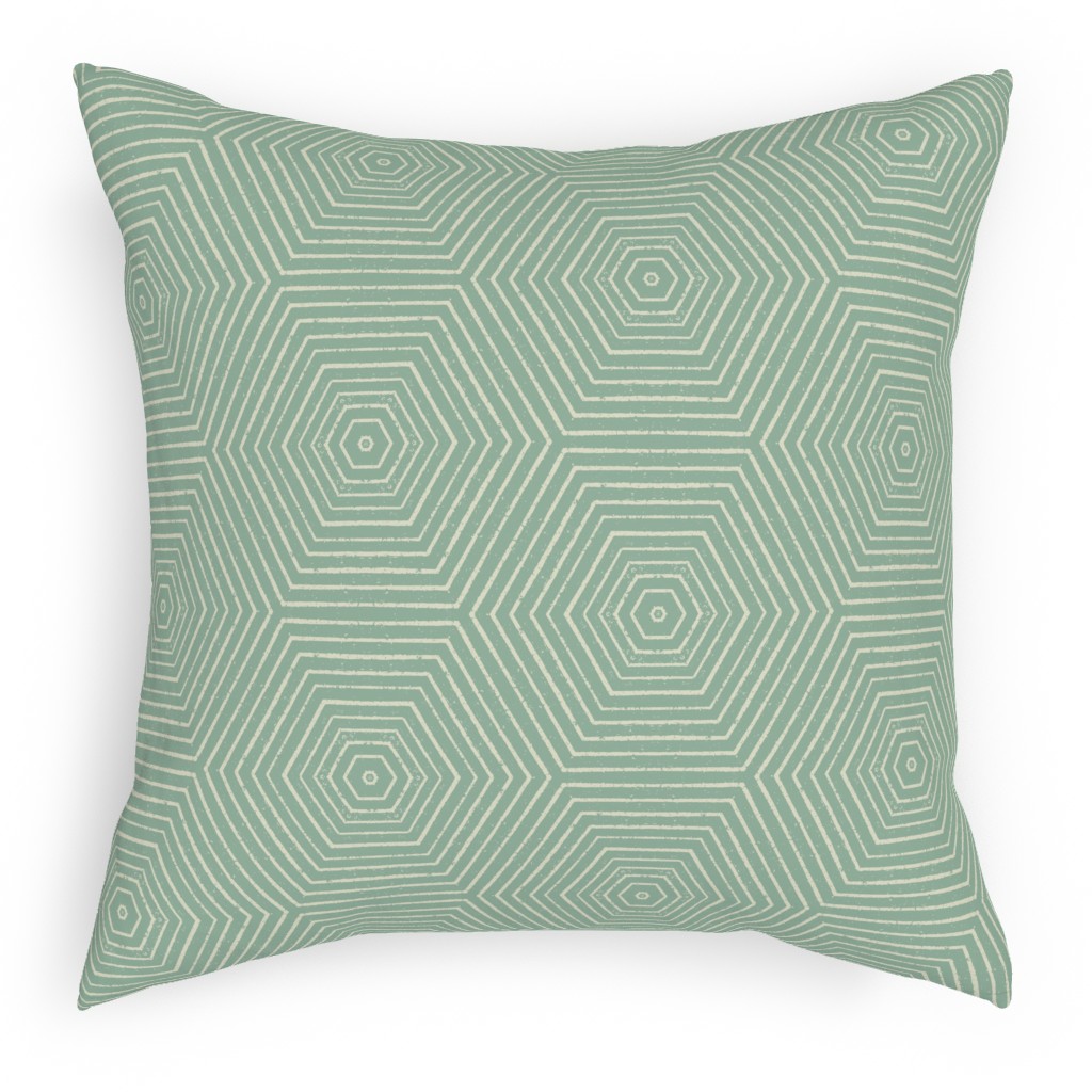 Concentric Hexagons Pillow, Woven, Beige, 18x18, Single Sided, Green, Aloe
