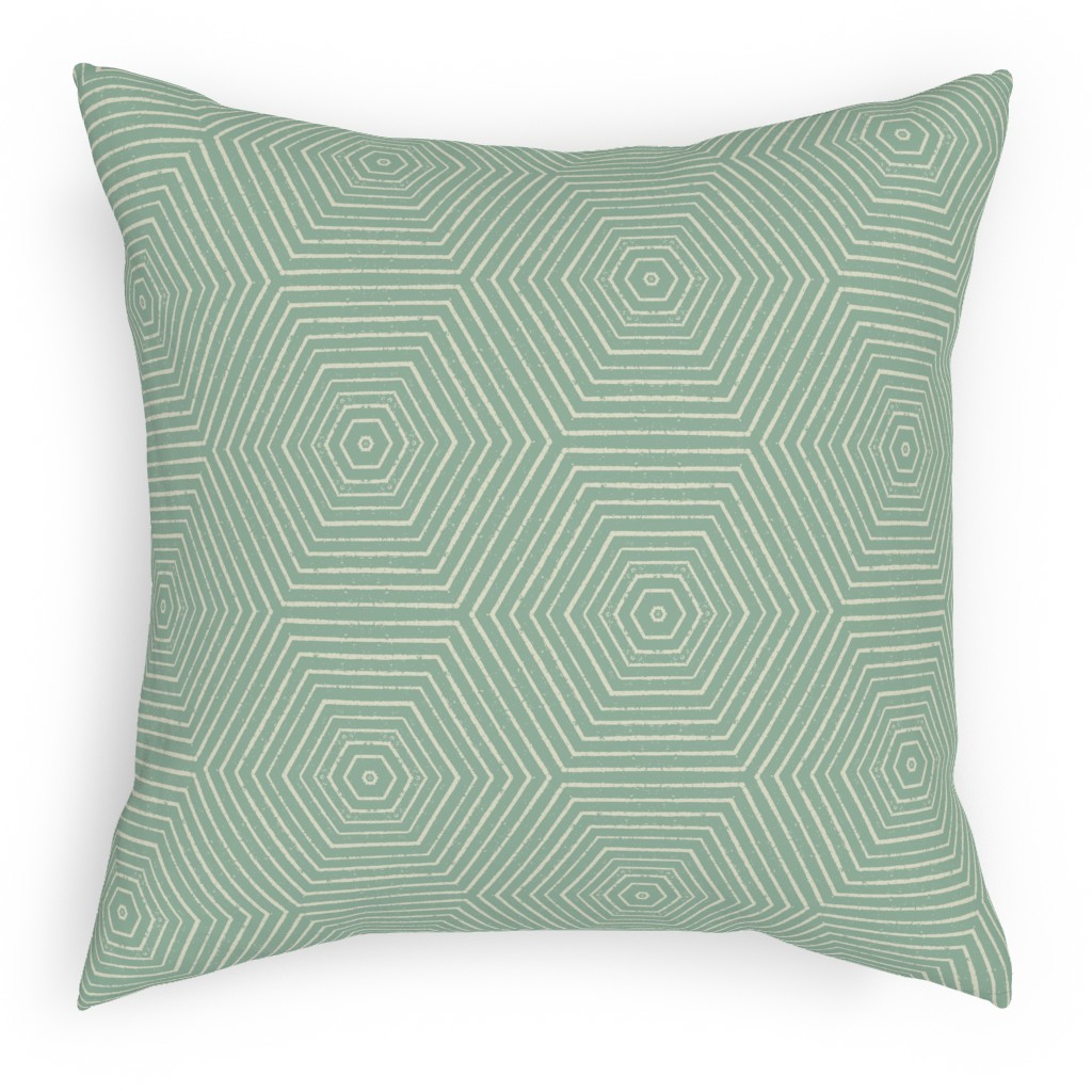 Concentric Hexagons Pillow, Woven, Beige, 18x18, Single Sided, Green