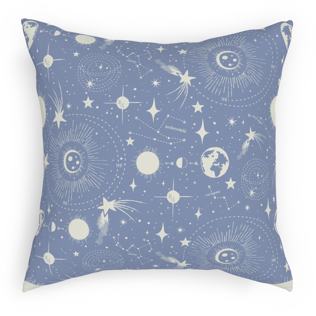 Solar System Pillow, Woven, Beige, 18x18, Single Sided, Blue