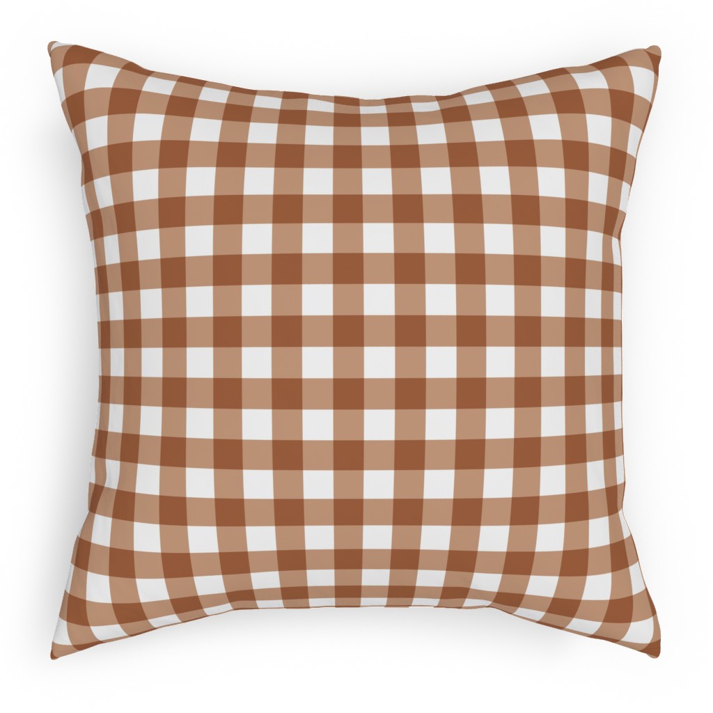 Gingham Plaid Check Pillow, Woven, Beige, 18x18, Single Sided, Brown