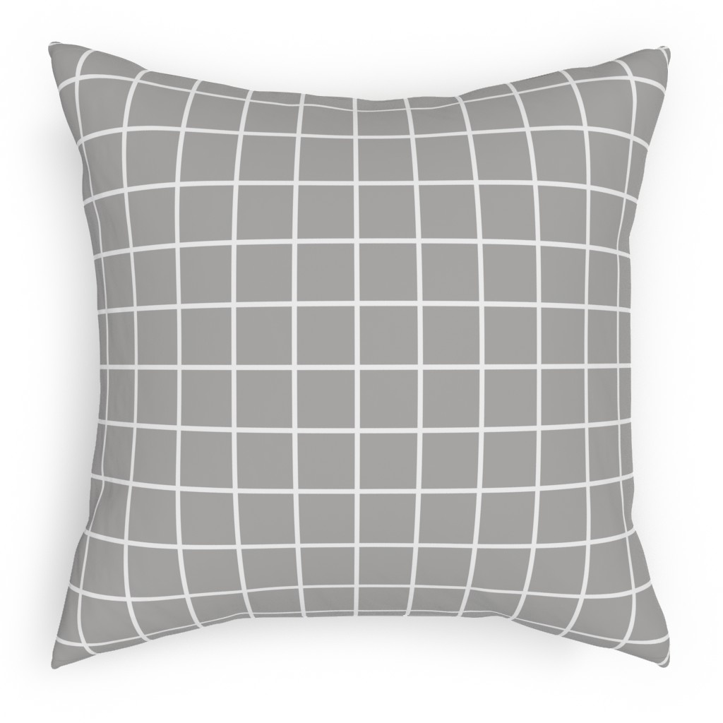 Window Pane Pillow, Woven, Beige, 18x18, Single Sided, Gray