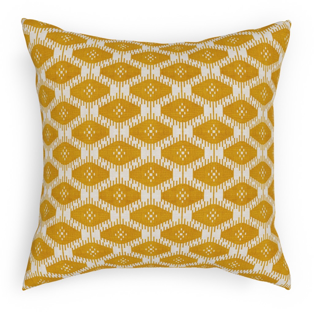 Stella Ikat - Yellow Pillow, Woven, Beige, 18x18, Single Sided, Yellow