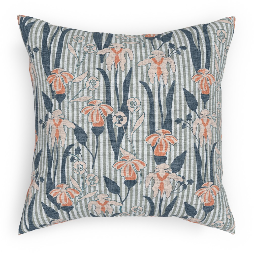 Farmhouse Floral Iris Pillow, Woven, Beige, 18x18, Single Sided, Blue, True Blue