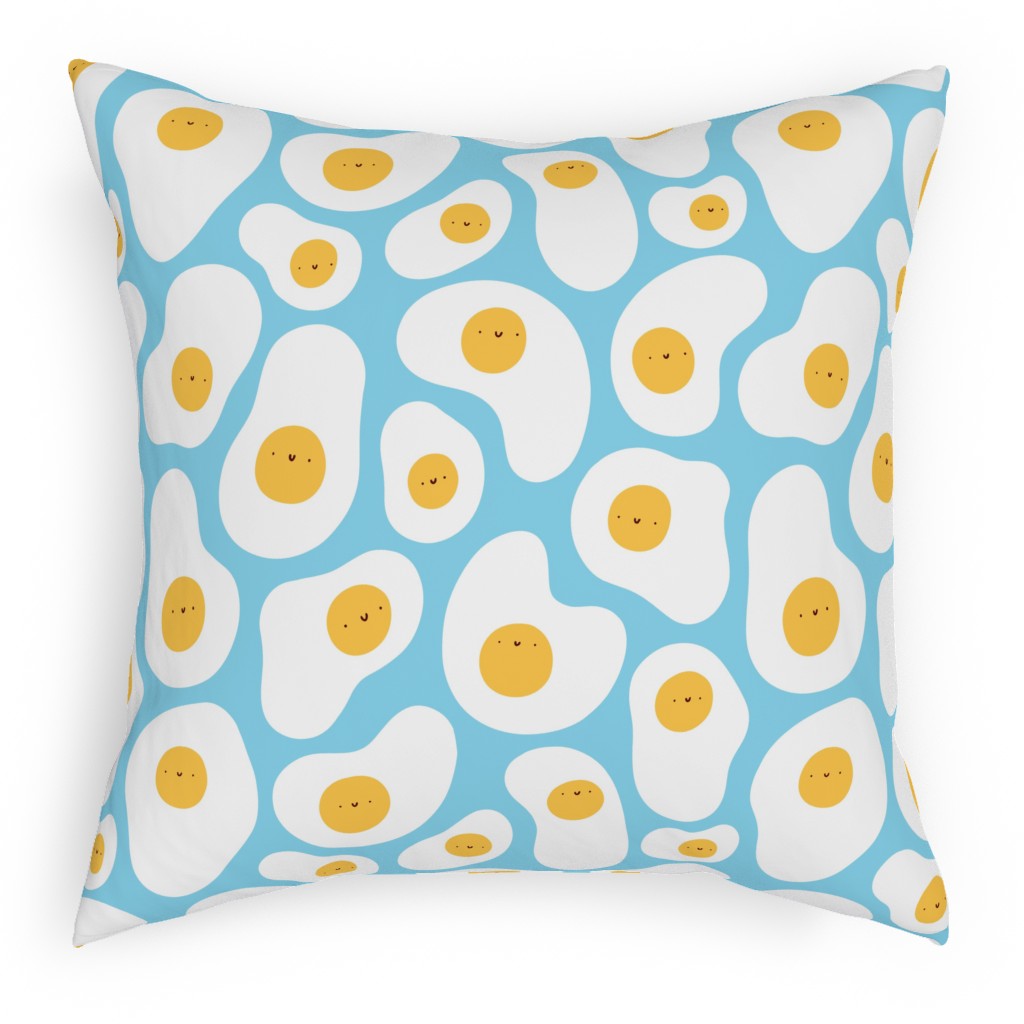 Cute Fried Eggs - Blue Pillow, Woven, Beige, 18x18, Single Sided, Blue