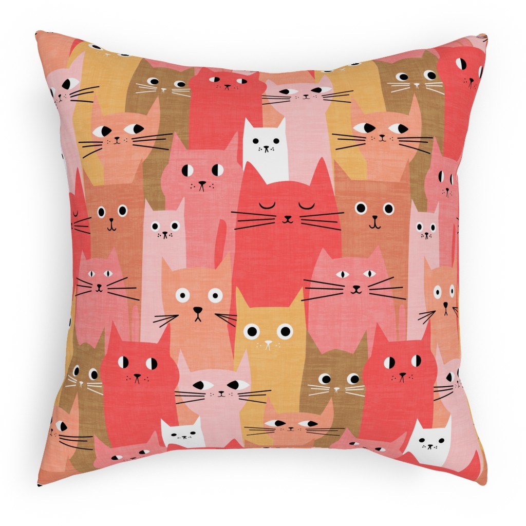 Silly Cats - Multicolor Pillow, Woven, Beige, 18x18, Single Sided, Multicolor