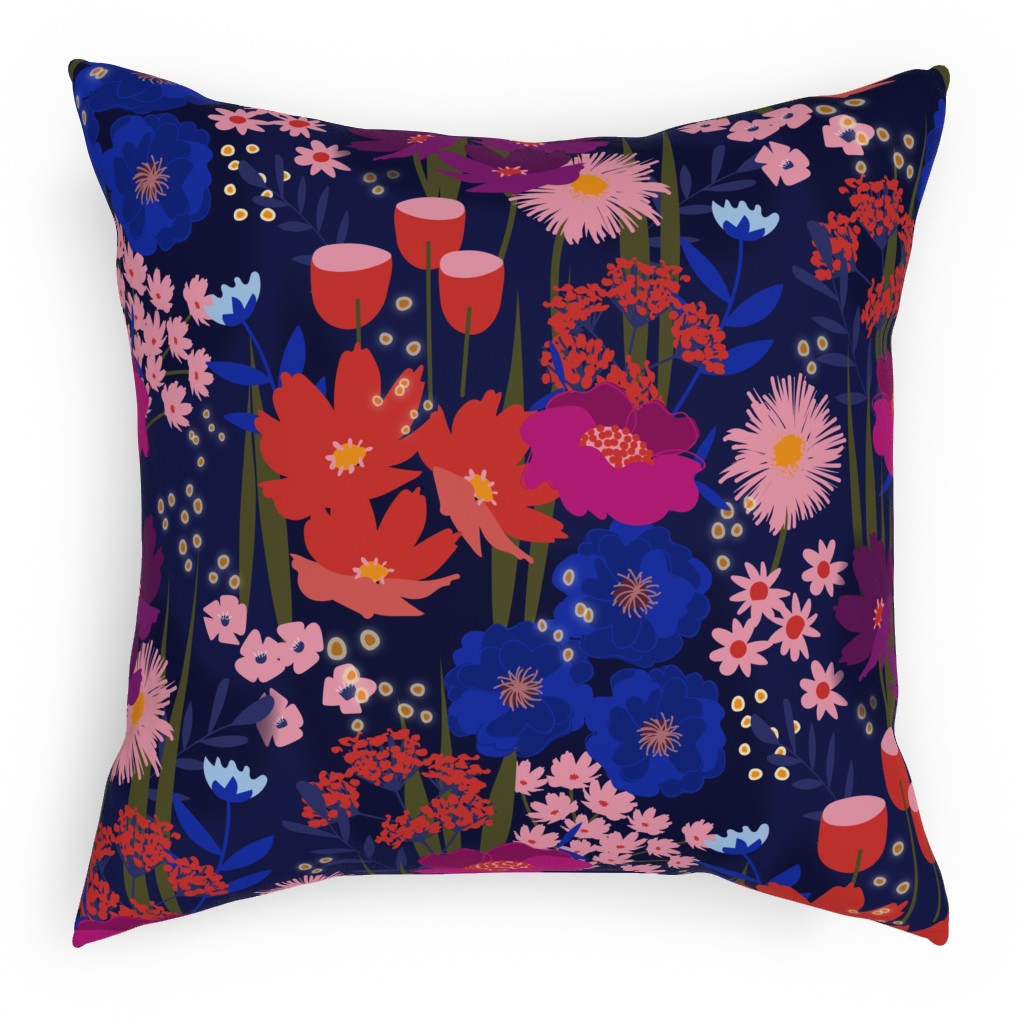 Summer Nights Floral - Dark Pillow, Woven, Beige, 18x18, Single Sided, Multicolor