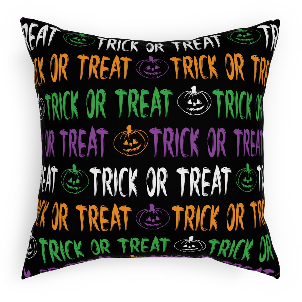 Trick or Treat Halloween Typography - Multi Pillow, Woven, Beige, 18x18, Single Sided, Multicolor