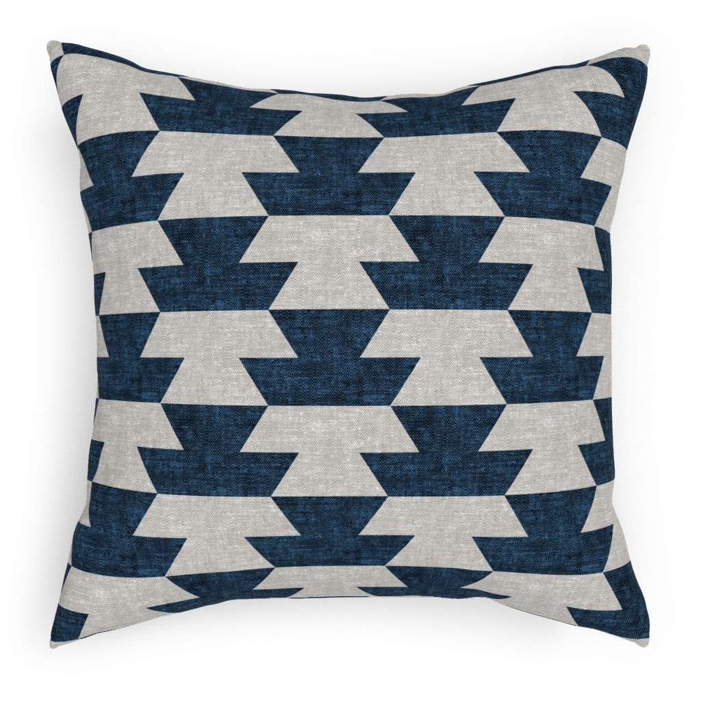 Boho Geometric Aztec - Stone & Denim Pillow, Woven, Beige, 18x18, Single Sided, Blue