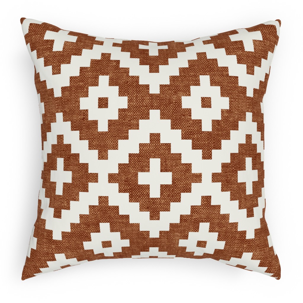 Geometric Woven Aztec - Ginger Pillow, Woven, Beige, 18x18, Single Sided, Brown, Brown