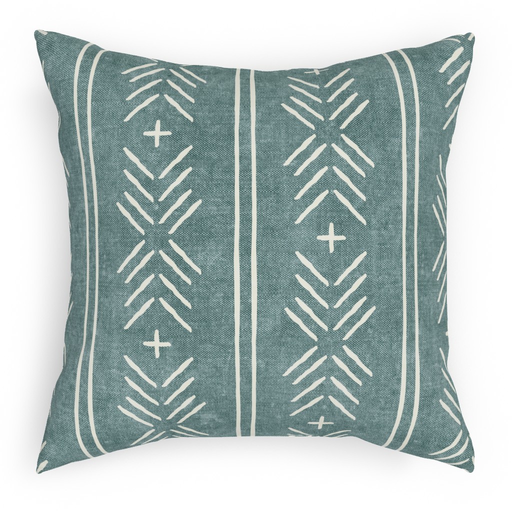 Mudcloth Arrow Stripes - Dusty Blue Pillow, Woven, Beige, 18x18, Single Sided, Blue, True Blue