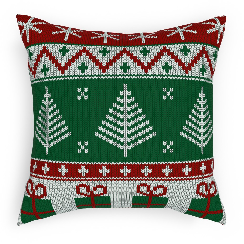 Christmas Knit - Green Pillow, Woven, Beige, 18x18, Single Sided, Multicolor