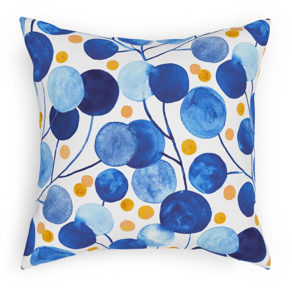 Pompom Plants - Cobalt and Gold Pillow, Woven, Beige, 18x18, Single Sided, Blue