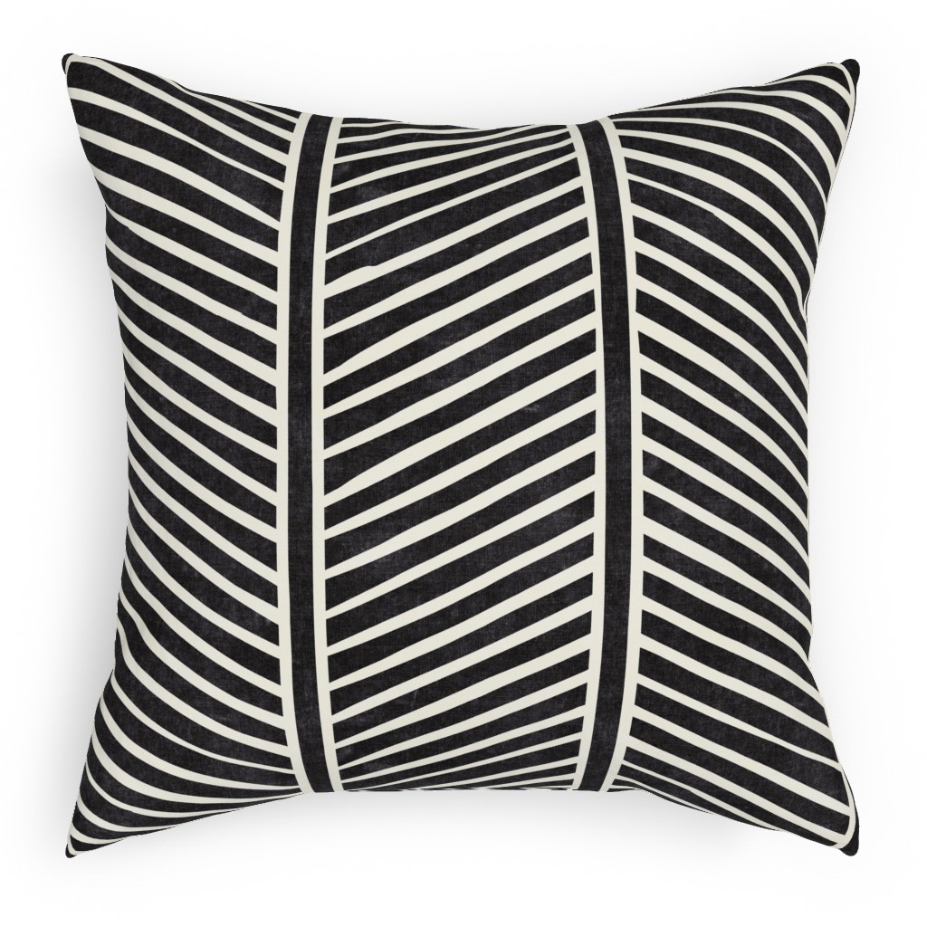 Organic Chevron Pillow, Woven, Beige, 18x18, Single Sided, Black, Charcoal
