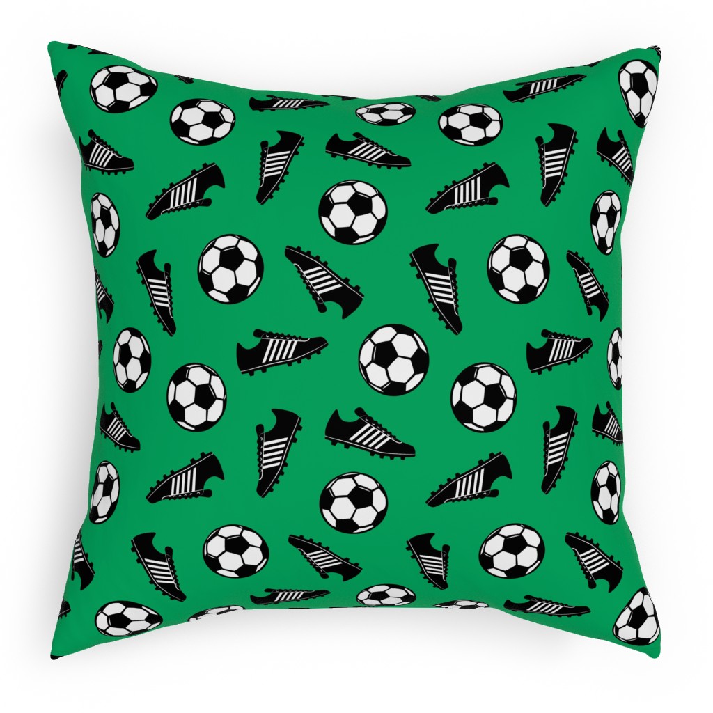 Soccer Balls and Cleats Pillow, Woven, Beige, 18x18, Single Sided, Green