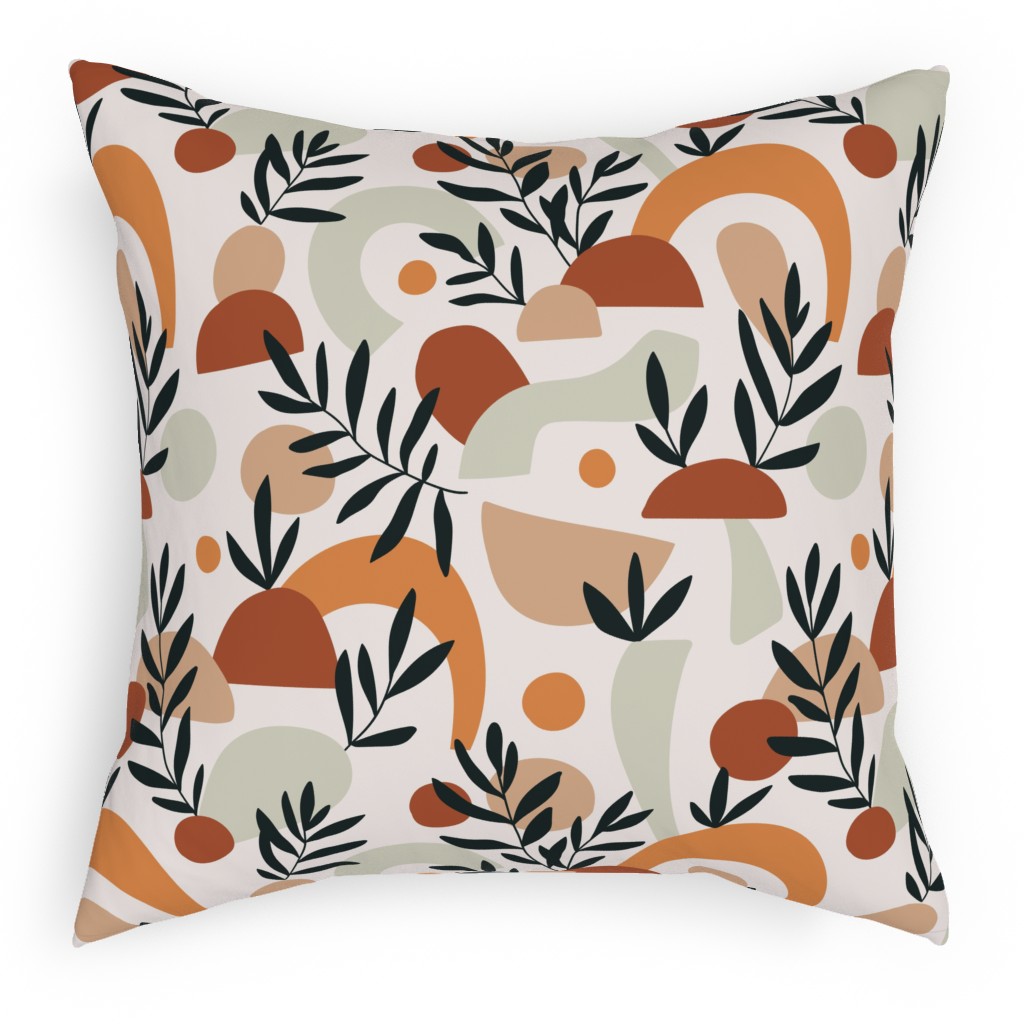 Tropical Leaves and Geometry - Multi Pillow, Woven, Beige, 18x18, Single Sided, Multicolor