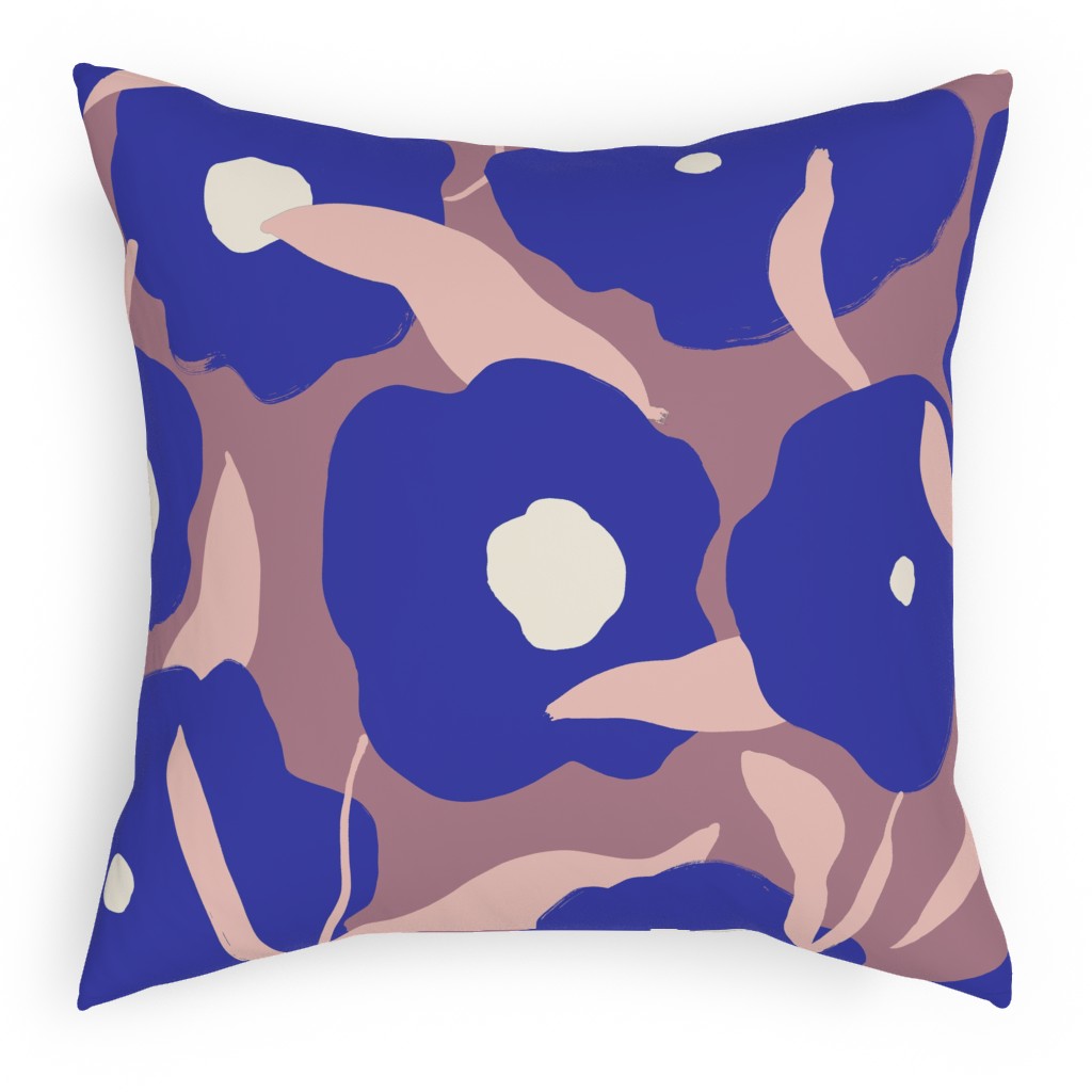 Allover Flowers - Blue Pillow, Woven, Beige, 18x18, Single Sided, Purple, Purple