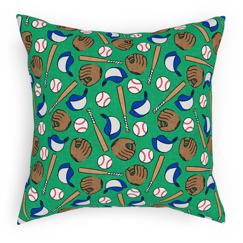 Baseball Bats Mits and Balls Pillow, Woven, Beige, 18x18, Single Sided, Green, Celadon