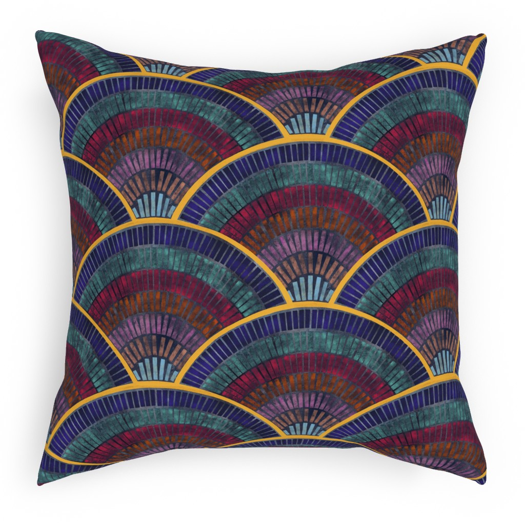 Moody Art Deco Tile - Dark Pillow, Woven, Beige, 18x18, Single Sided, Multicolor