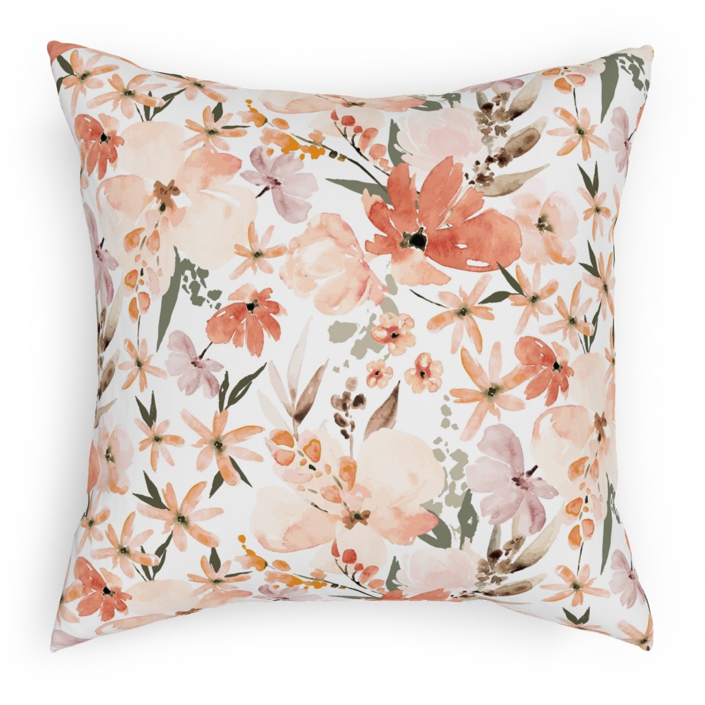 Earth Tone Floral Summer in Peach & Apricot Pillow, Woven, Beige, 18x18, Single Sided, Pink, Bright Pink