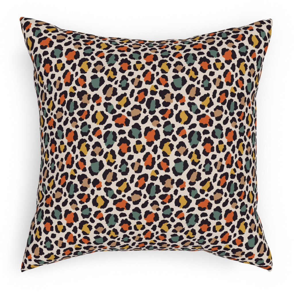 Colored Leopard Print - Mulit Pillow, Woven, Beige, 18x18, Single Sided, Multicolor