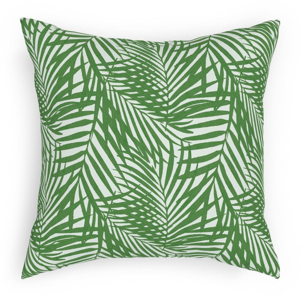 Watercolor Fronds - Green Pillow, Woven, Black, 18x18, Single Sided, Green