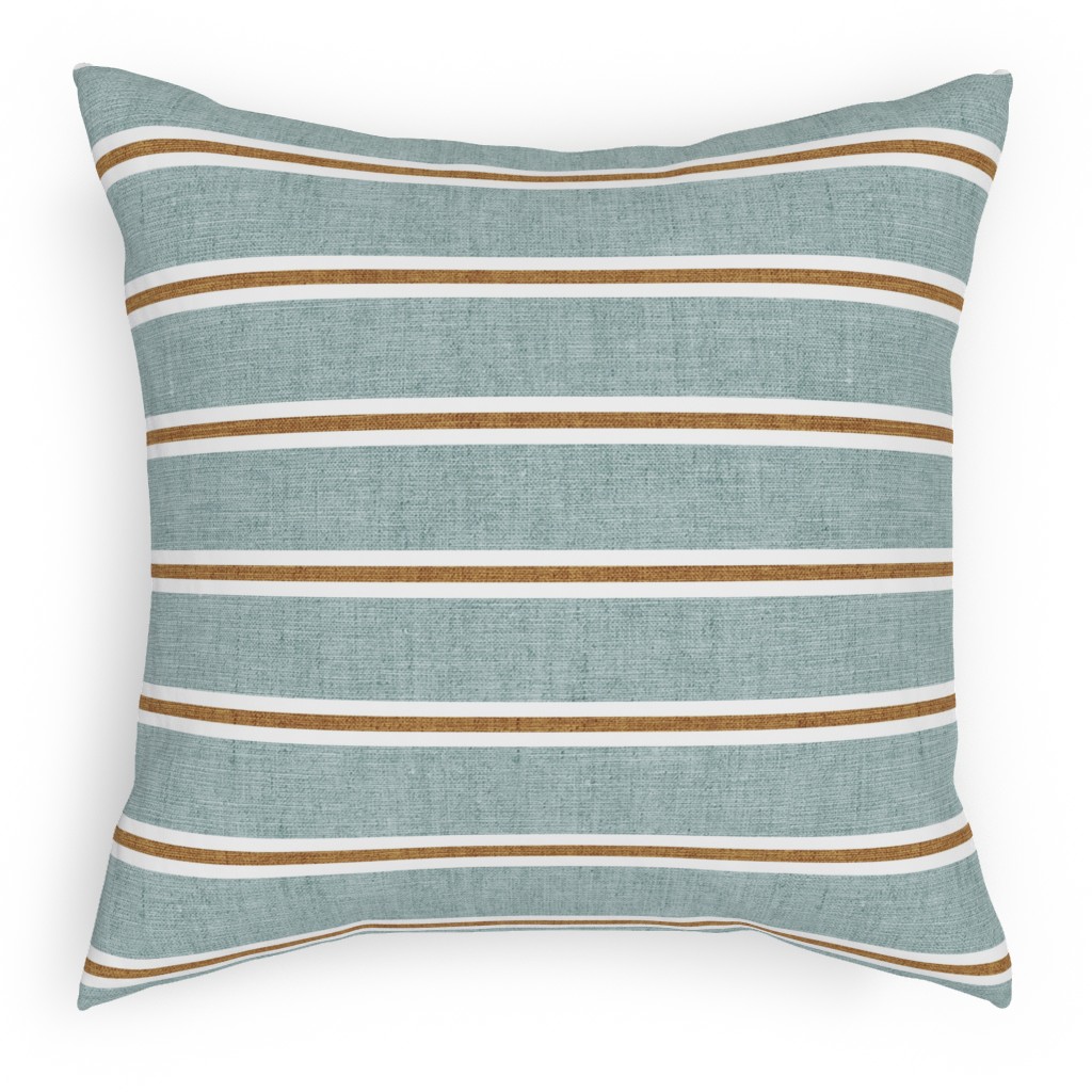 Stripes, Magnolia Flowers Coordinate - Rust on Blue Pillow, Woven, Black, 18x18, Single Sided, Green