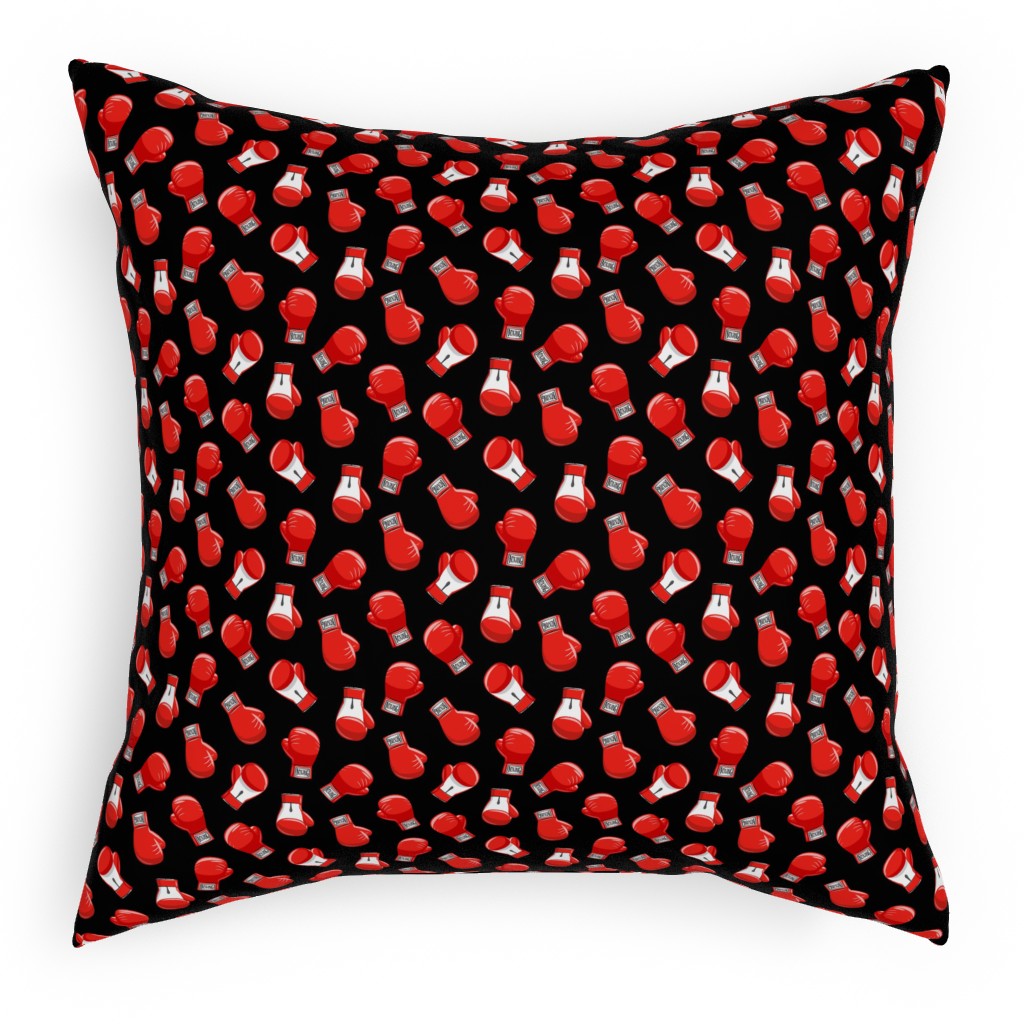 Boxing Gloves - Red on Black Pillow, Woven, Black, 18x18, Single Sided, Black
