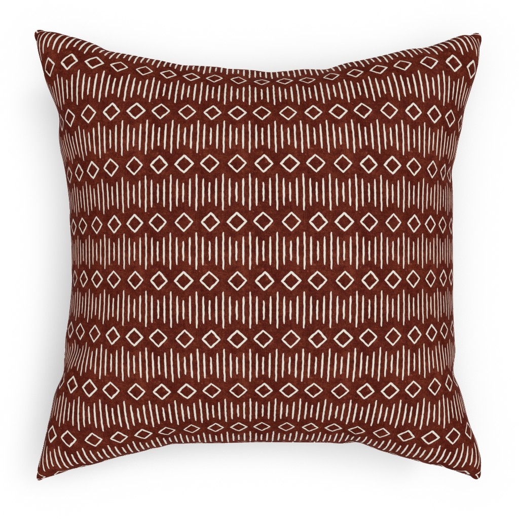 Diamond Fall Mud Cloth - Rust Pillow, Woven, Black, 18x18, Single Sided, Red
