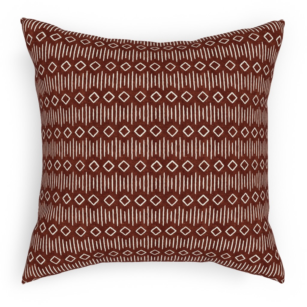 Diamond Fall Mud Cloth - Rust Pillow, Woven, Black, 18x18, Single Sided, Red, Red