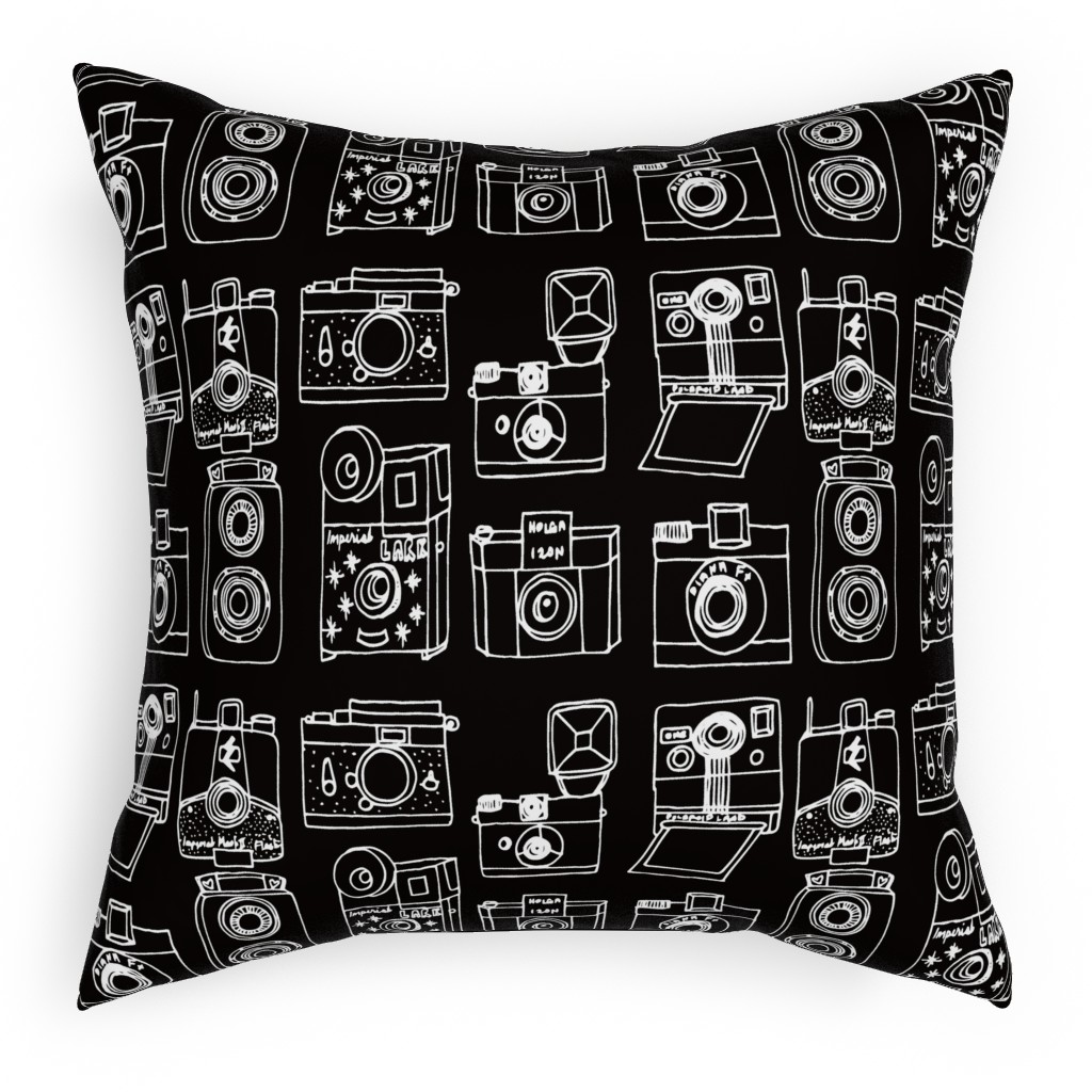 Vintage Cameras - Black and White Pillow, Woven, Black, 18x18, Single Sided, Black